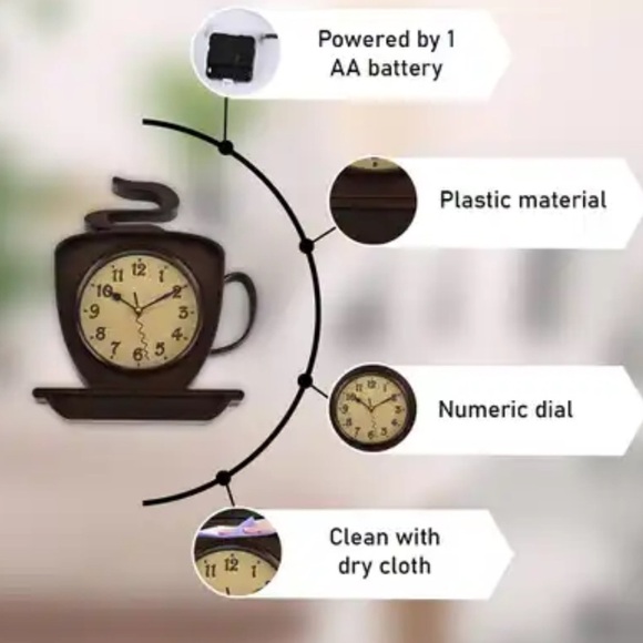 Coffee Cup Cappuccino Clock Battery Operated Wall Clock or Freestanding Brown - Picture 3 of 16